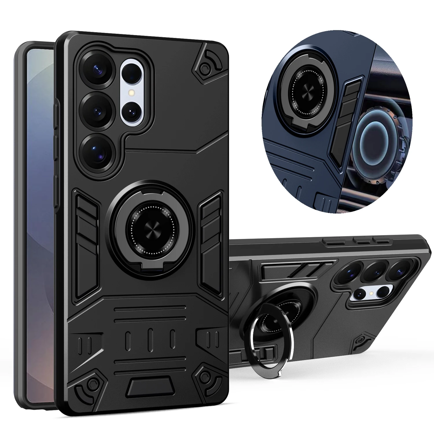 Fall Für Galaxy S25 Ultra Plus Rand S25FE A56 A36 A26 A16 A06 A07 A17 Rüstung Stoßfest Ring Ständer Halter Shell coque Fundas