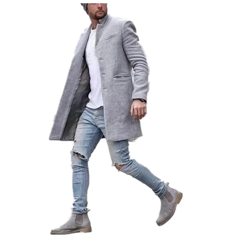 

Winter Jackets Men Wool Coat Warm Long Sleeve Male Trench Long Men Outerwear Button Overcoat Coats Warm Streetwear Parkas