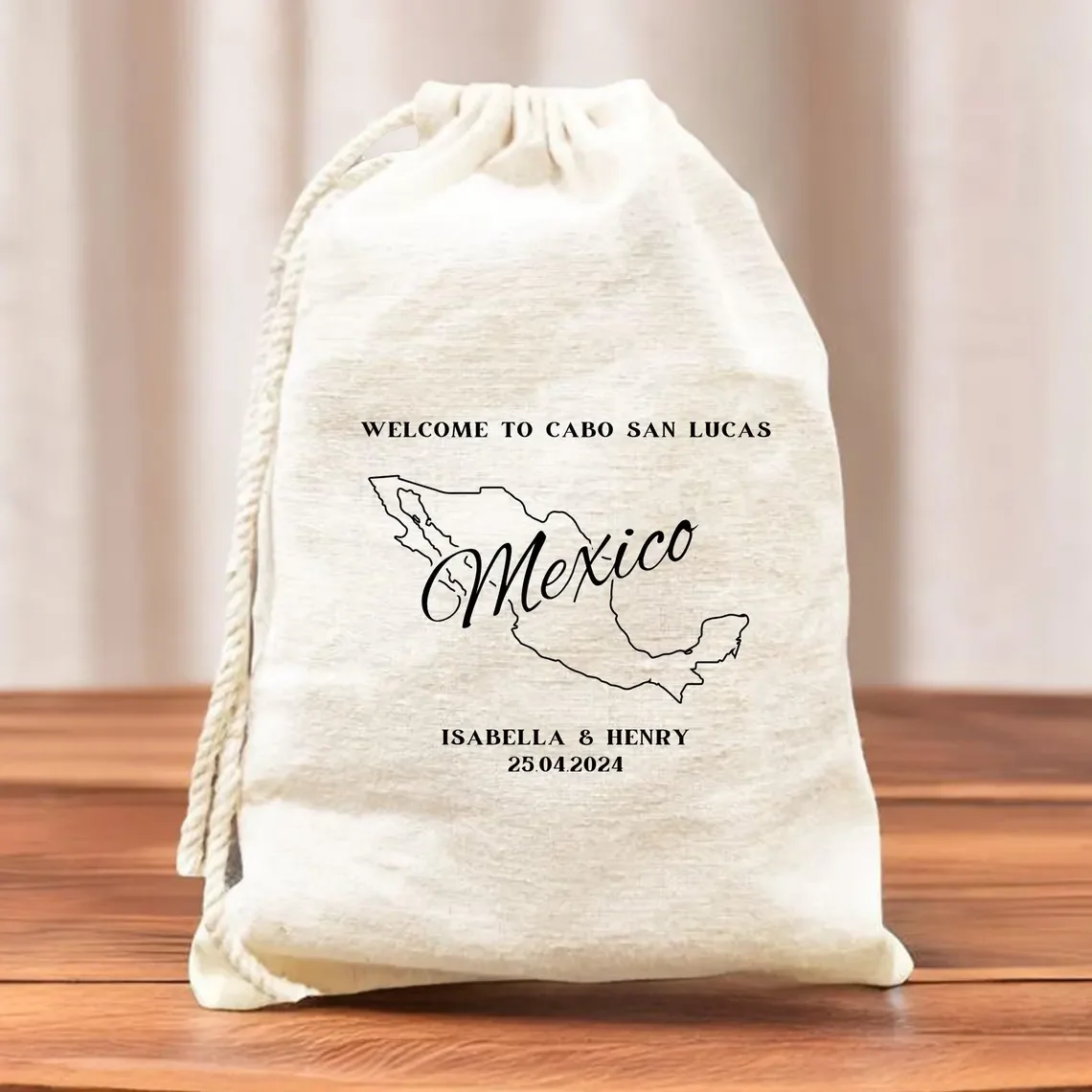 Customized Welcome To Cabo San Lucas Bag, Mexico Destination Wedding Favors, Mexico Country Outline Map Bag, Beach Wedding Party