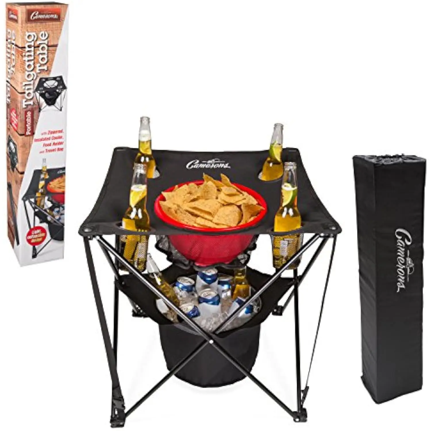 

All-in-One Tailgating Table - Collapsible Folding Camping Table with Insulated Cooler, Mesh Food Basket and Travel Bag for Bar