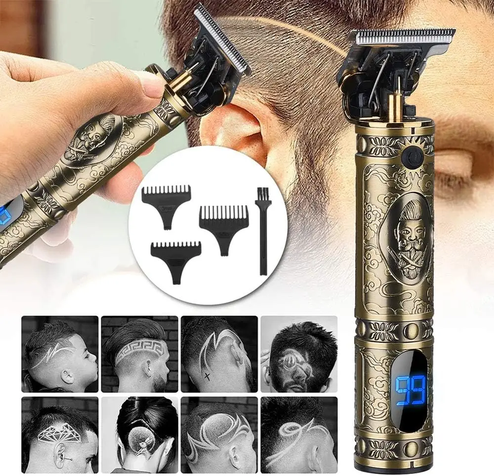 Retro Carved Electric Hair Clipper, Body Hair Trimmer, Compact And Portable Design, Shaver with USB Charging Cable, Suitable for Travel