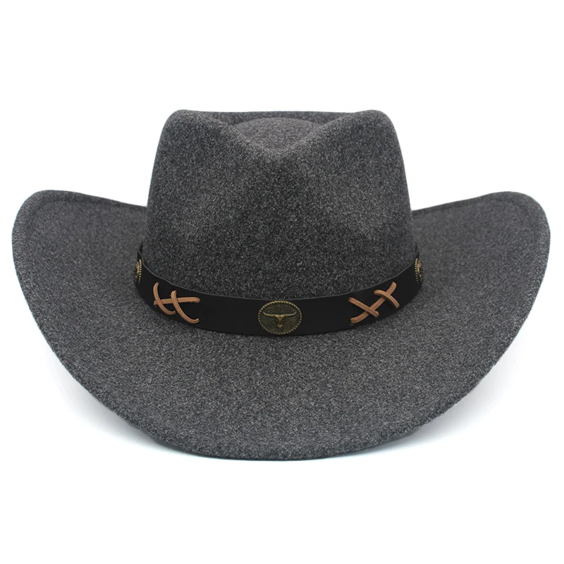 Men Women Wool Blend Western Cowboy Hats Wide Brim Sunhats Party Travel Sombrero Outdoor Caps Classical Retro Adjustable Size