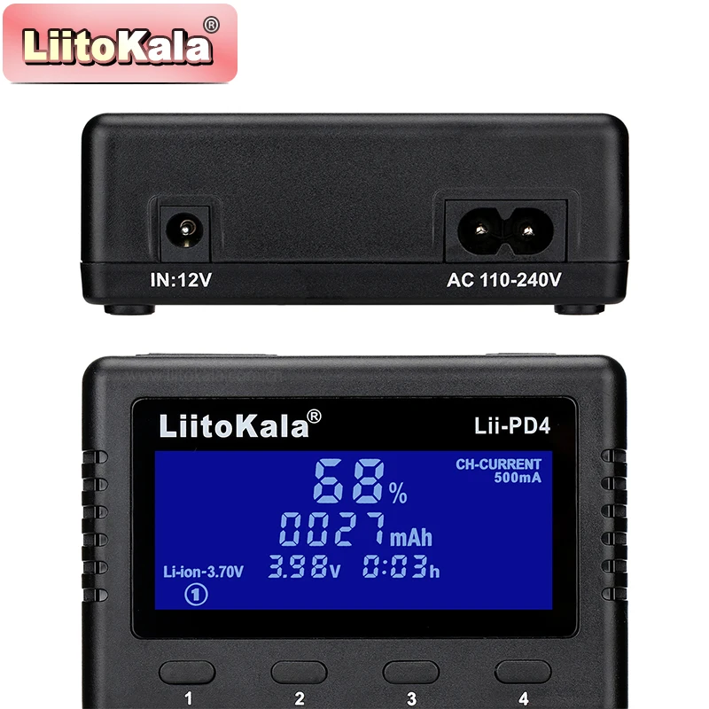 LiitoKala Lii-PD4 Smart 4 Bay Battery Charger LCD Display for 18650 21700 26650 AA AAA NiMH Li-ion LiFePO4 Fast Safe Universal view 3