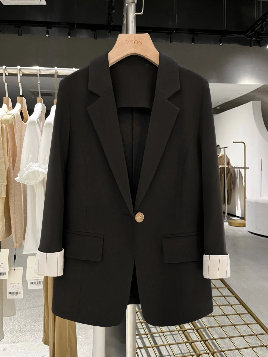 

Summer Thin Bla Design Suit Jaet Women's 2025 New Sle Streetwear Small Stripe Sve Formal Wear Straight Cut pe