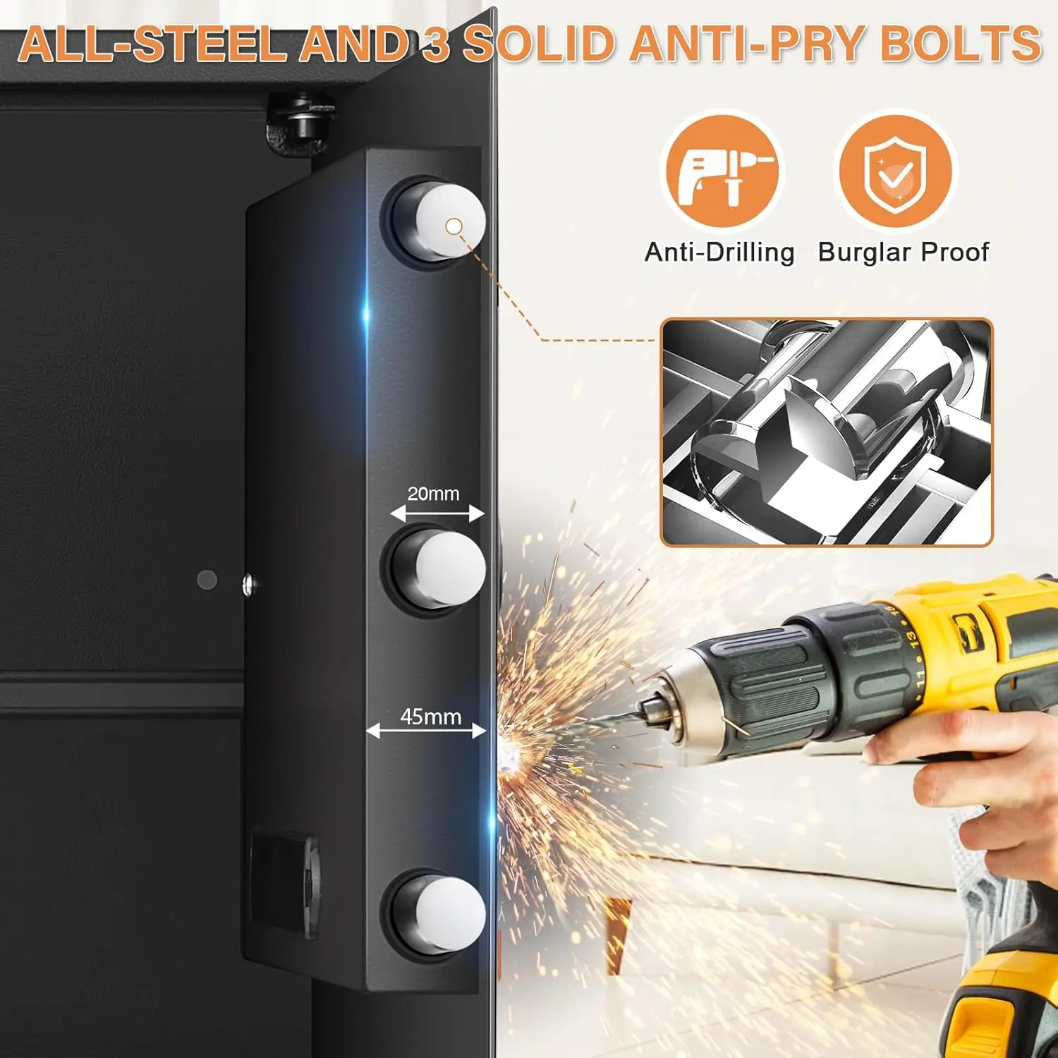 4.3 Cub Large Home Safe Fireproof Waterproof, Anti-theft Fireproof Safe Box with Programmable Keypad, Spare Keys and Removable S