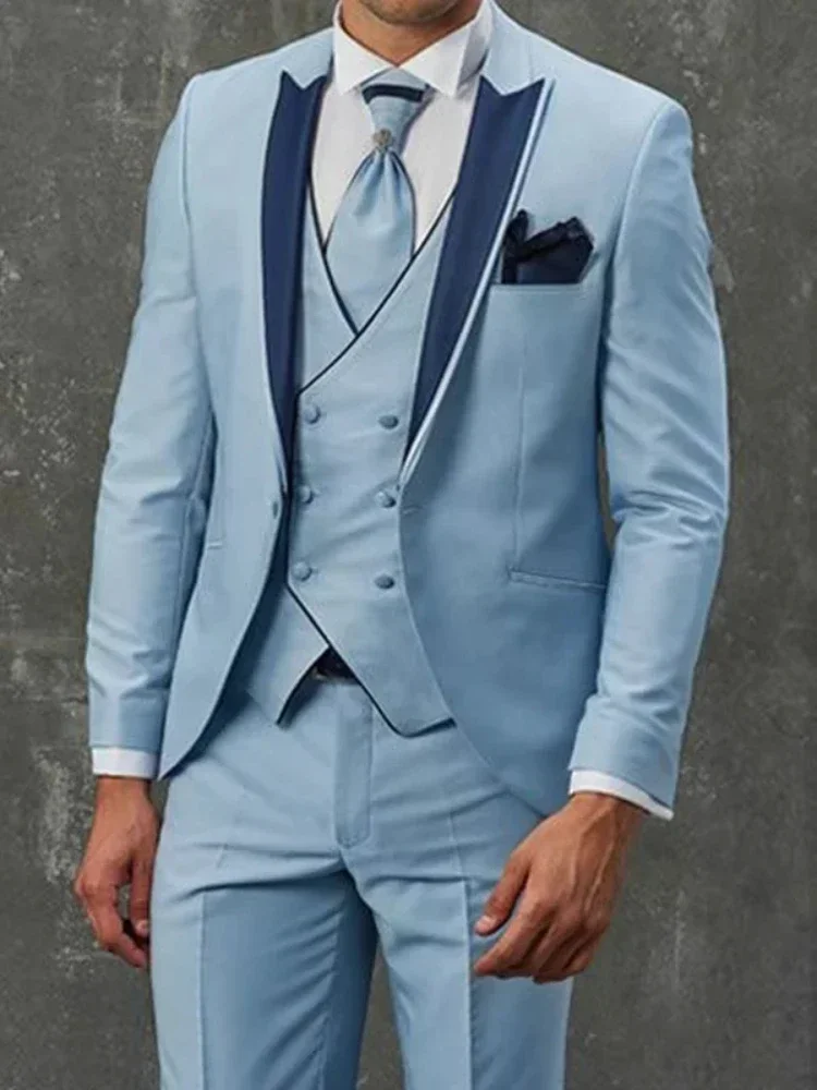 Formal Fashion Men's Suits Slim Fit Groom Tuxedo For Wedding 2025 Peak Lapel 3 Pcs Suit Jacket With Vest Pants For Prom Dinner