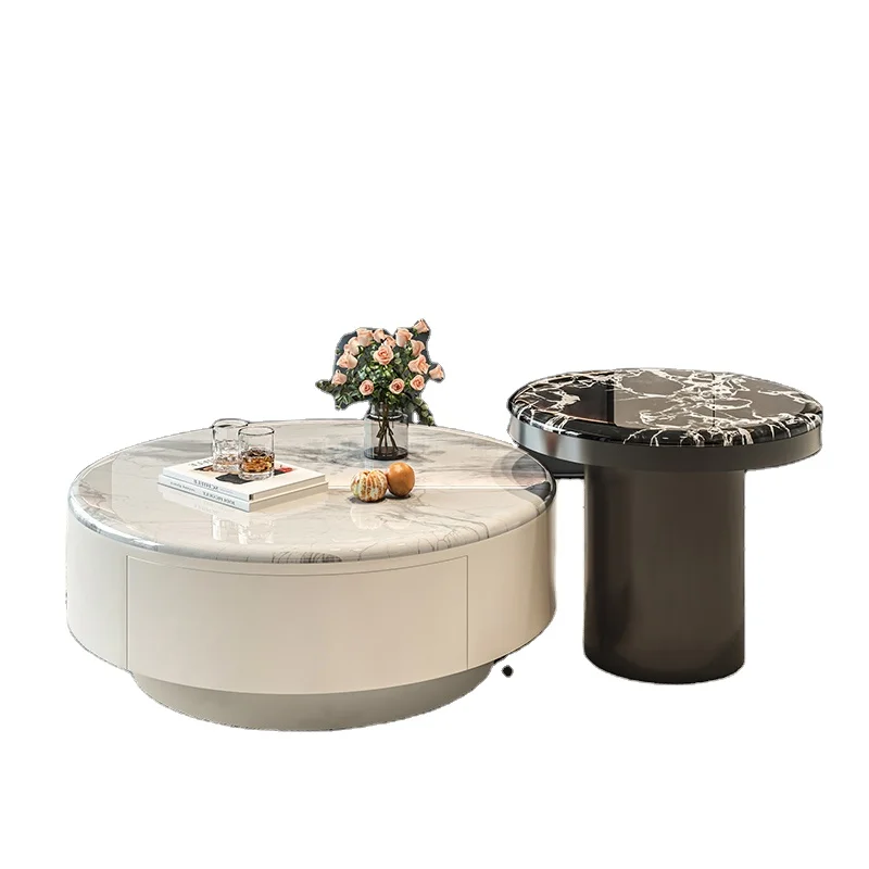 

# Nordic Modern Minimalist Round Coffee Table and TV Cabinet Combination Expandable Rock Plate Living Room Furniture
