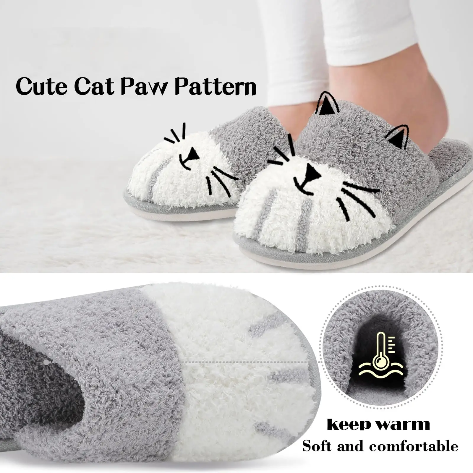 Litfun-Pantoufles pelucheuses patte de chat pour femmes, pantoufles chaudes d'intérieur en peluche, chaussures de chambre en mousse à mémoire de forme, pantoufles moelleuses mignonnes pour la maison, hiver