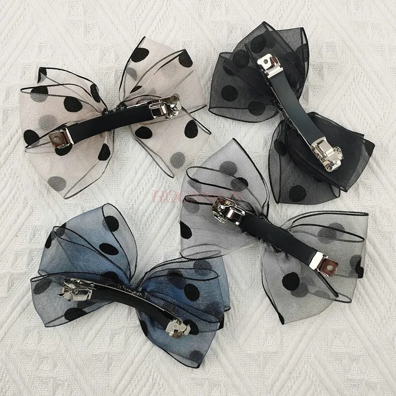 Bow knot spring clip temperament wave point hair clip top clip edge clip