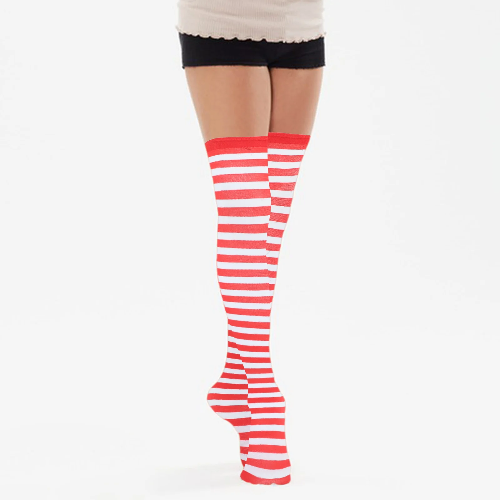 

Christmas Stockings Women Thigh Over The Knee Foot Socks High Striped Socks Black Xmas Over Knee Polyester