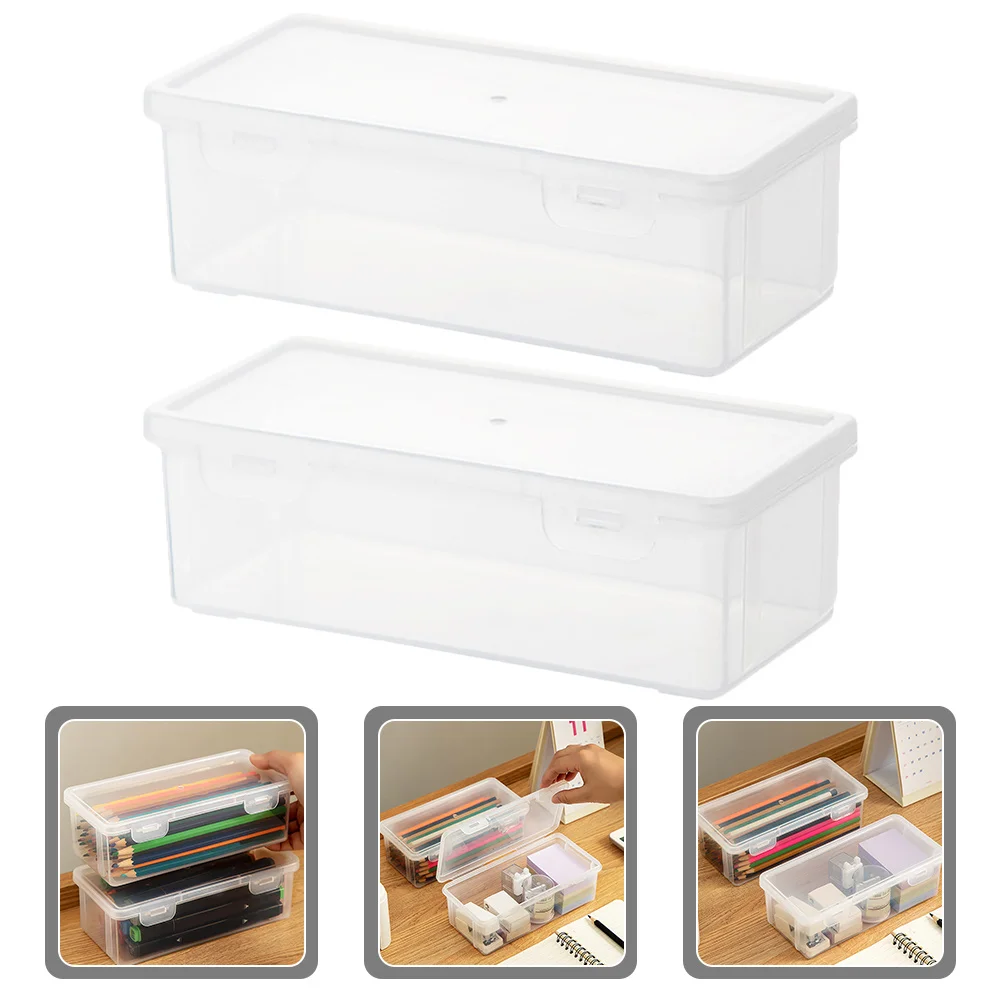 

2Pcs Portable Pencil Boxes Premium Quality Large Capacity Pencil Case Durable Storage Organizer for School Home Stationery