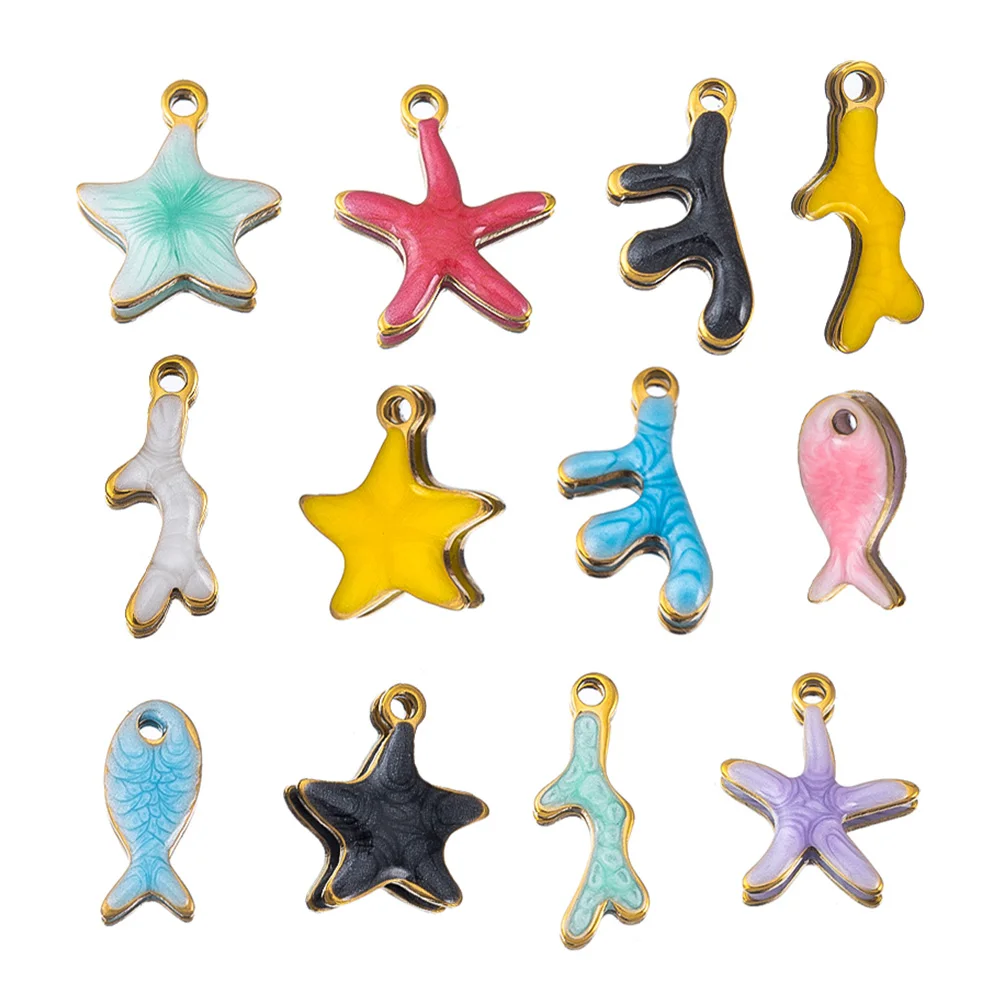 10Pcs Marine Coral Starfish Fish Seaweed Stainless Steel Pendants for DIY Necklaces Earrings Jewelry Making Handmade Accessories view 5