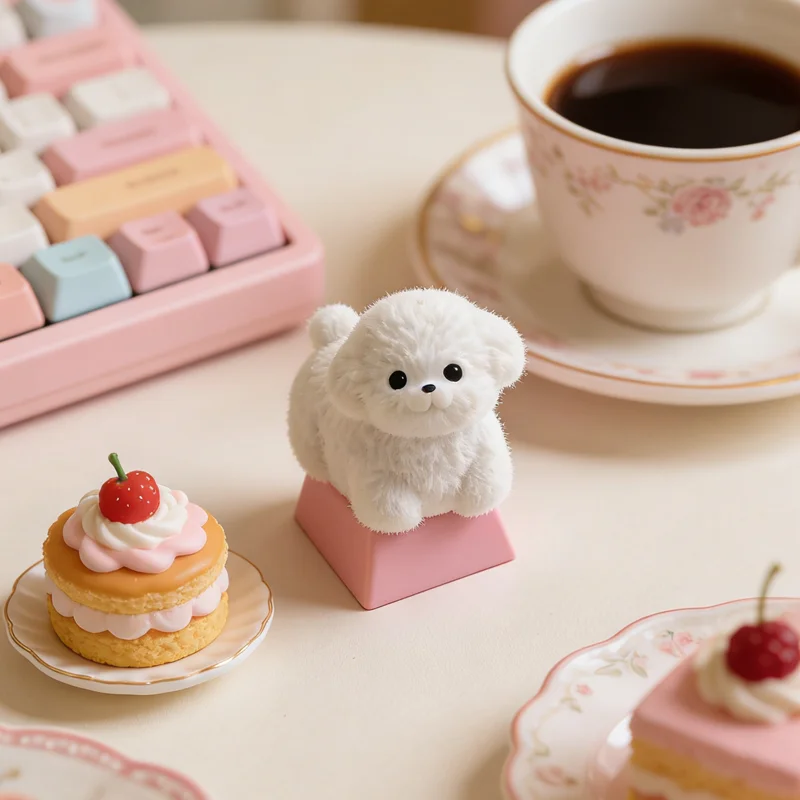 Plush dog keycaps D I Y handmade custom cross axis mechanical keyboard R4 keycaps personalized creative keycaps