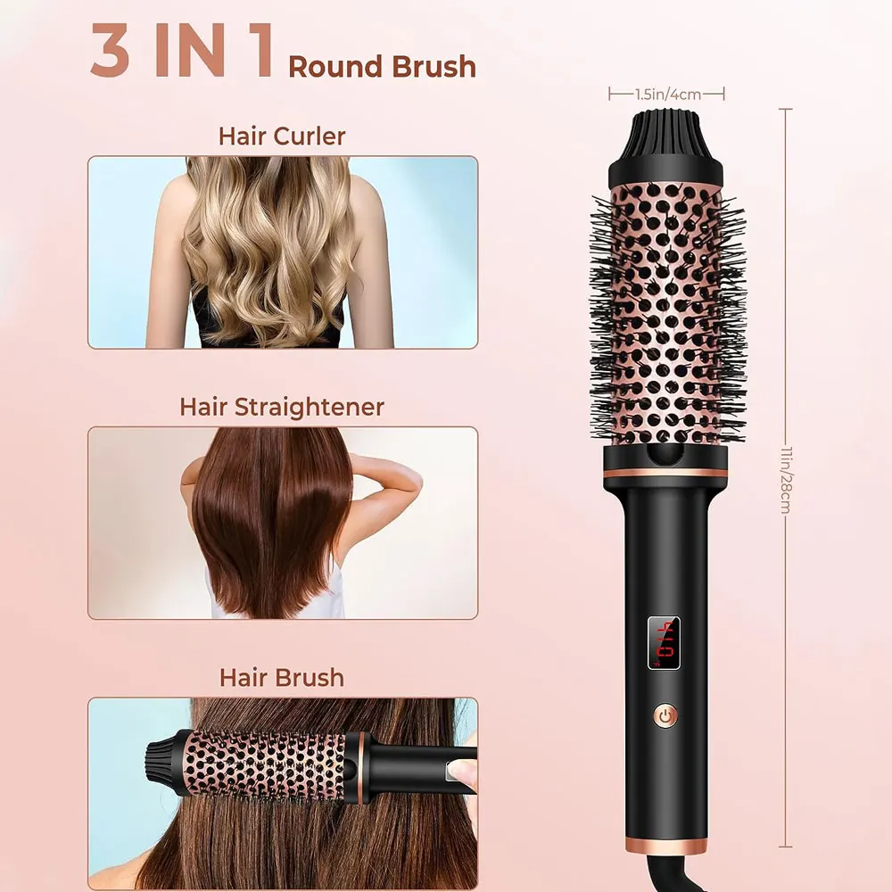 Thermal Brush Ceramic Ionic Curling Brush 1.5 Inch Heated Curling Iron Volumizer Dual Voltage Travel Hair Curler Curling Comb