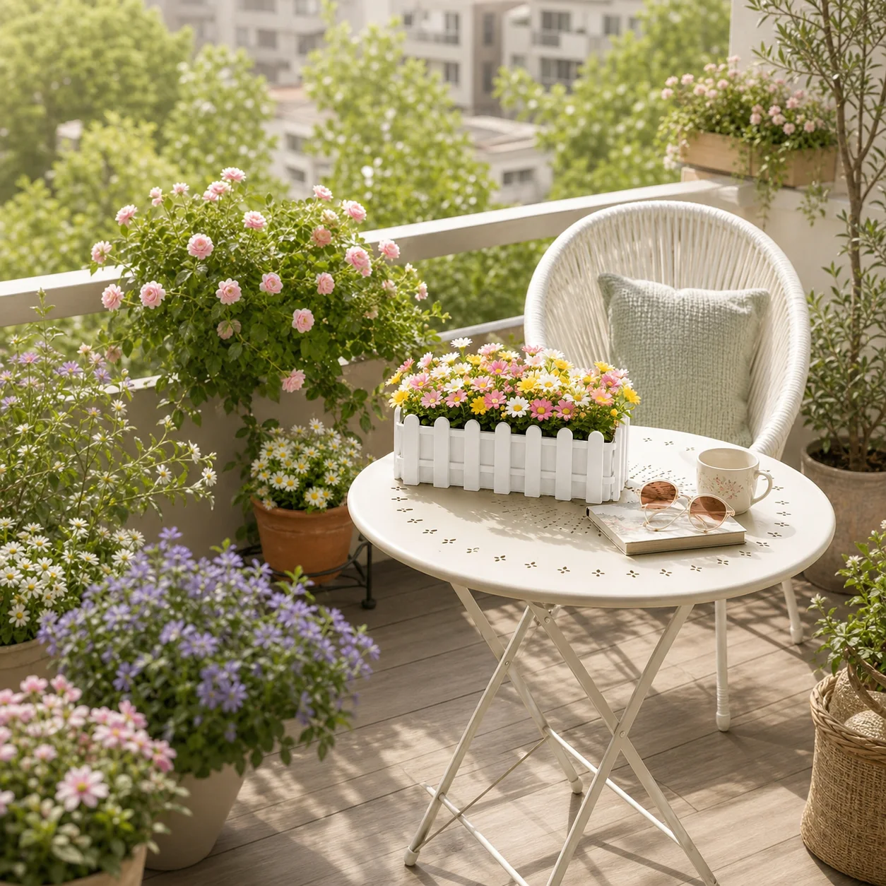 Large Capacity Small Fence Flowerpot Greenery Container Rustic Style Flower Arrangement Garden Decoration Planter Box Porch