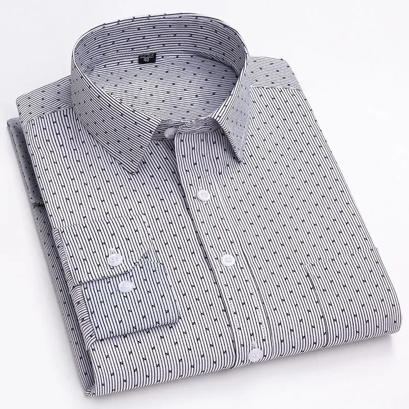 

Men's Striped Dot Print Shirt Long Sleeve Casual Button-Down Regular Fit Top with Pocket