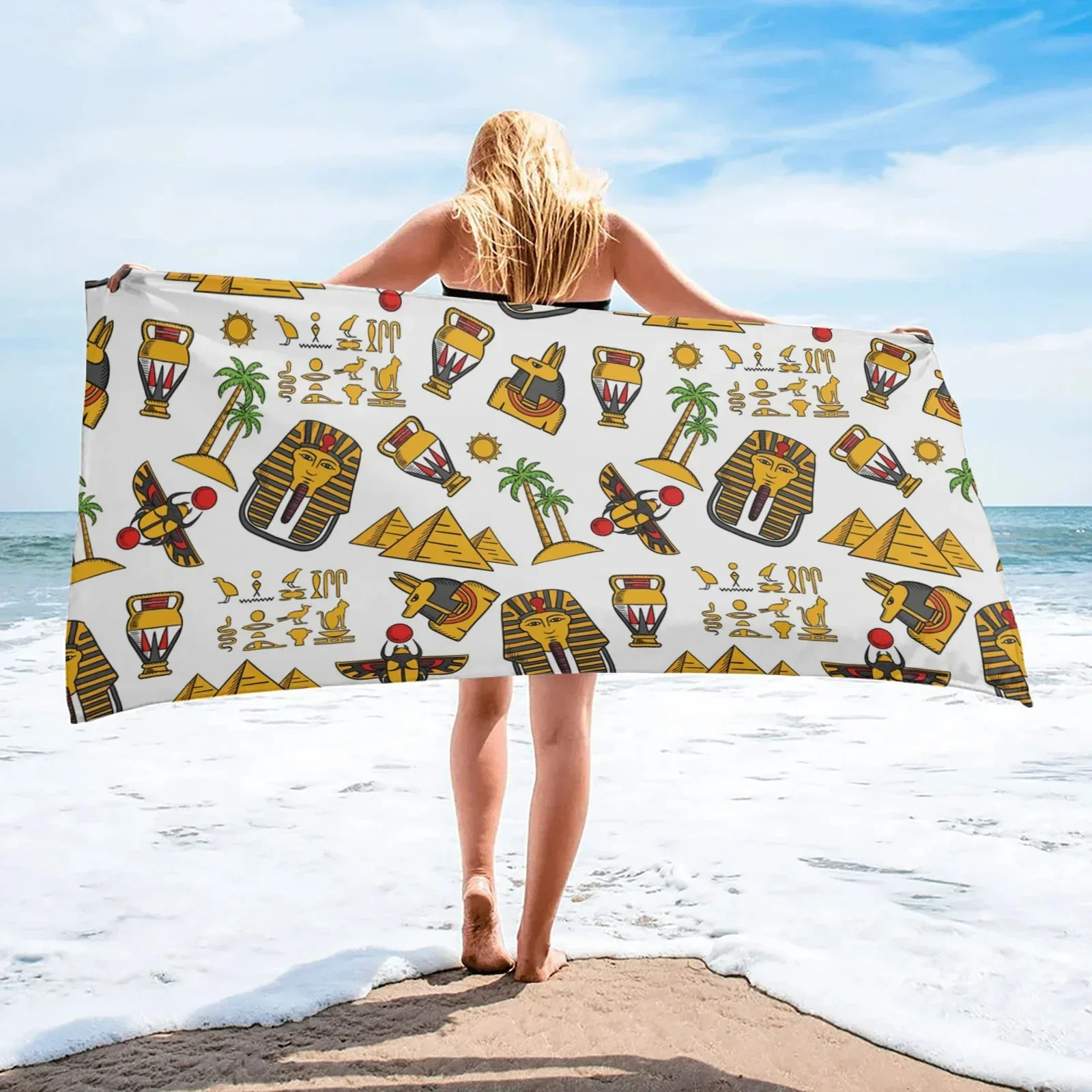 Beach Towels Large For Adults Beach Towels Large Thick Ancient Egypt Hieroglyph Pyramid Pharaoh Beach Towel Retro Style Bath
