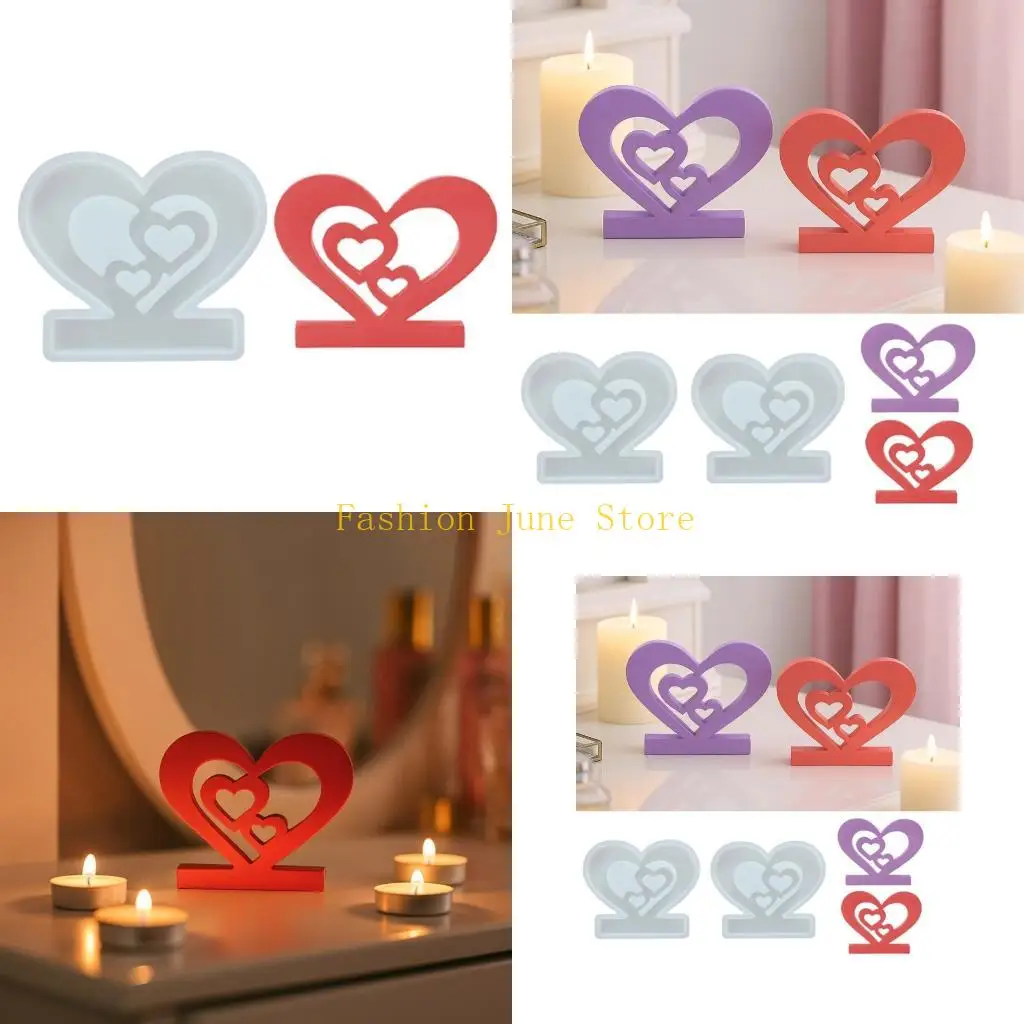 

N5KA Hollowed Out Heart Silicone Craft Mold Reusable Holder Making Tool Gypsum Silicone Mould