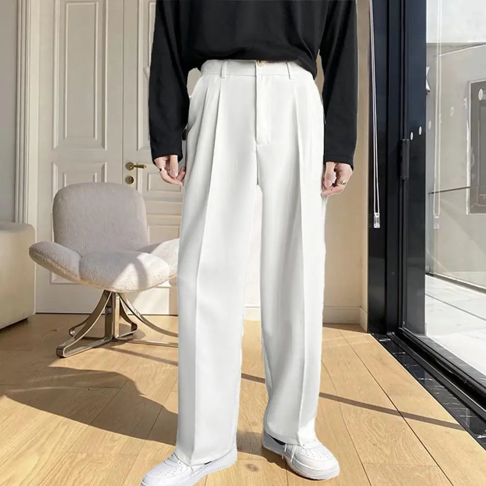 Popular Men Pants Breathable Spring Autumn Mid-Waist Straight Wide Leg Casual Trousers Anti-pilling Suit Pants for School