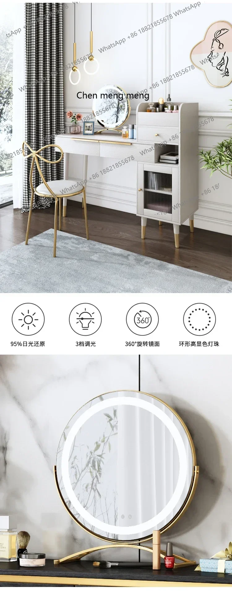 X  R0R zqLight Luxury Dressing Table Bedroom Modern Minimalist Dresser Retractable Makeup Table Storage Cabinet Integrated