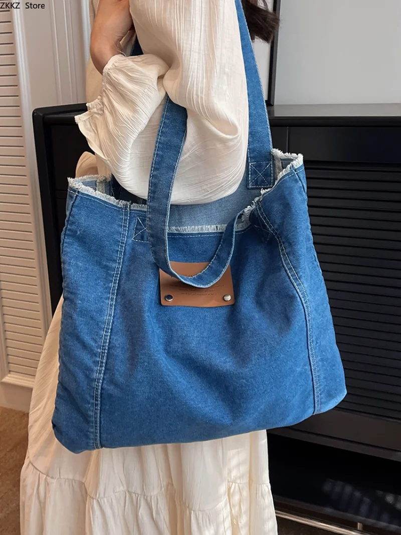 Bolso grande de tela vaquera para mujer, bolsa de hombro de gran capacidad, a la moda, de verano, 2023