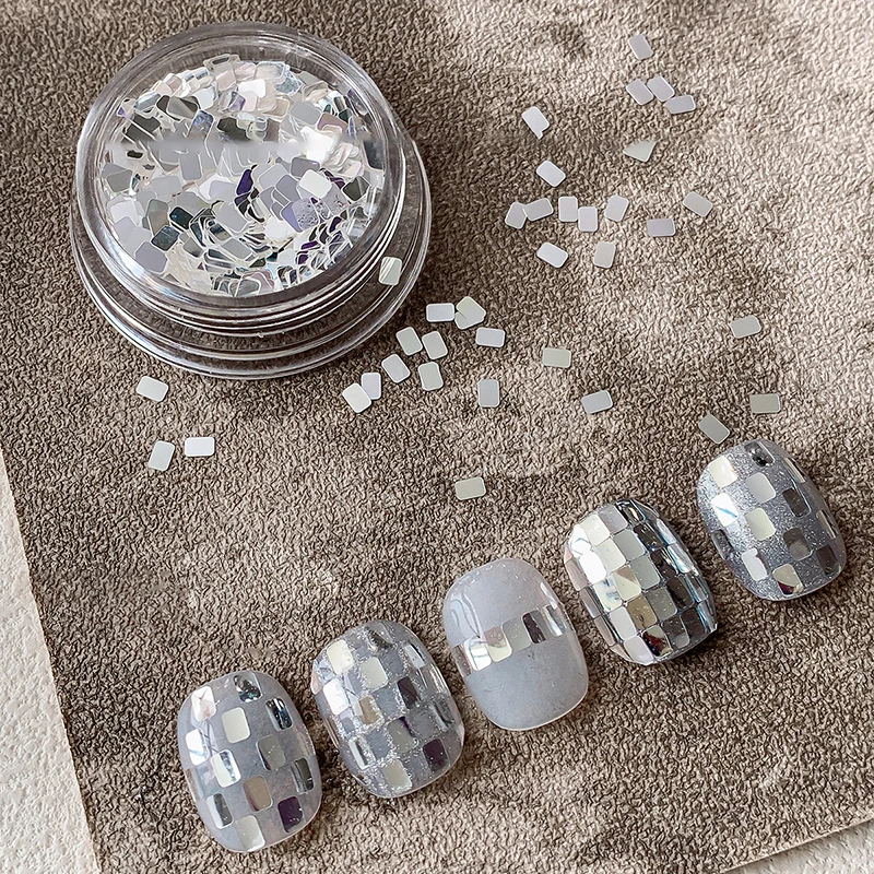 1 Pote de Glitter Prateado Quadrado para Unhas, Joias Minimalistas e Brilhantes, Estilo Luxo Leve, Materiais para Decoração de Unhas