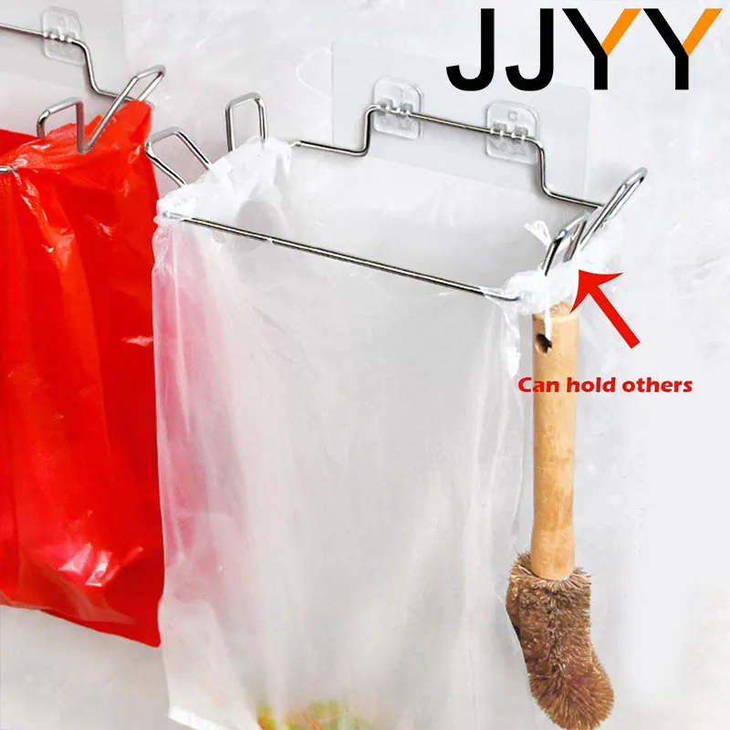 JJYY Kitchen Trash Rack Cabinet Door Garbage Bags Holder Stainless Steel Closet Garbage Storage Holder