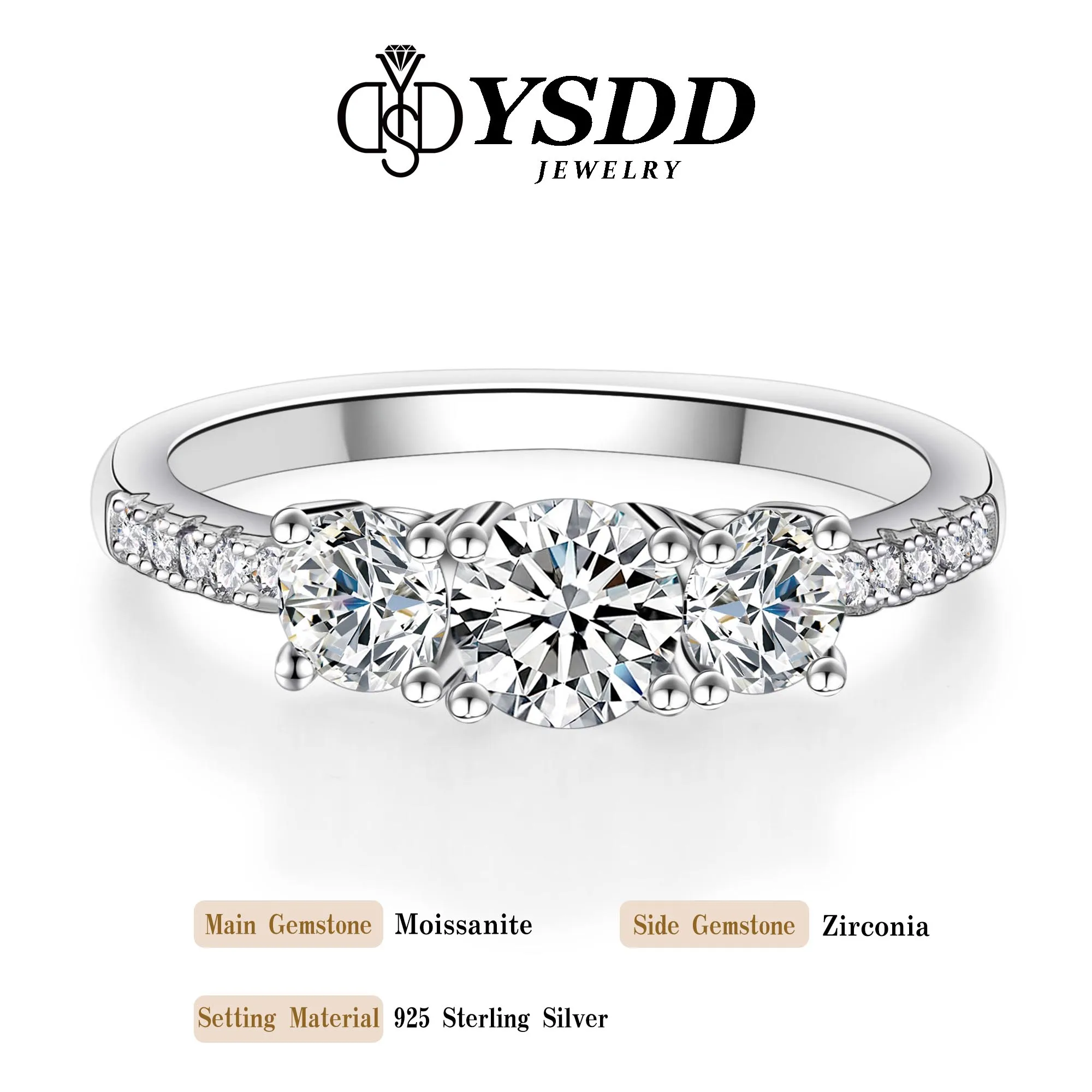 #281 YSDD Luxury Brand 925 Sterling Silver Ring Certified Original Main Stone 0.5 Carat Moissanite Women's Ring