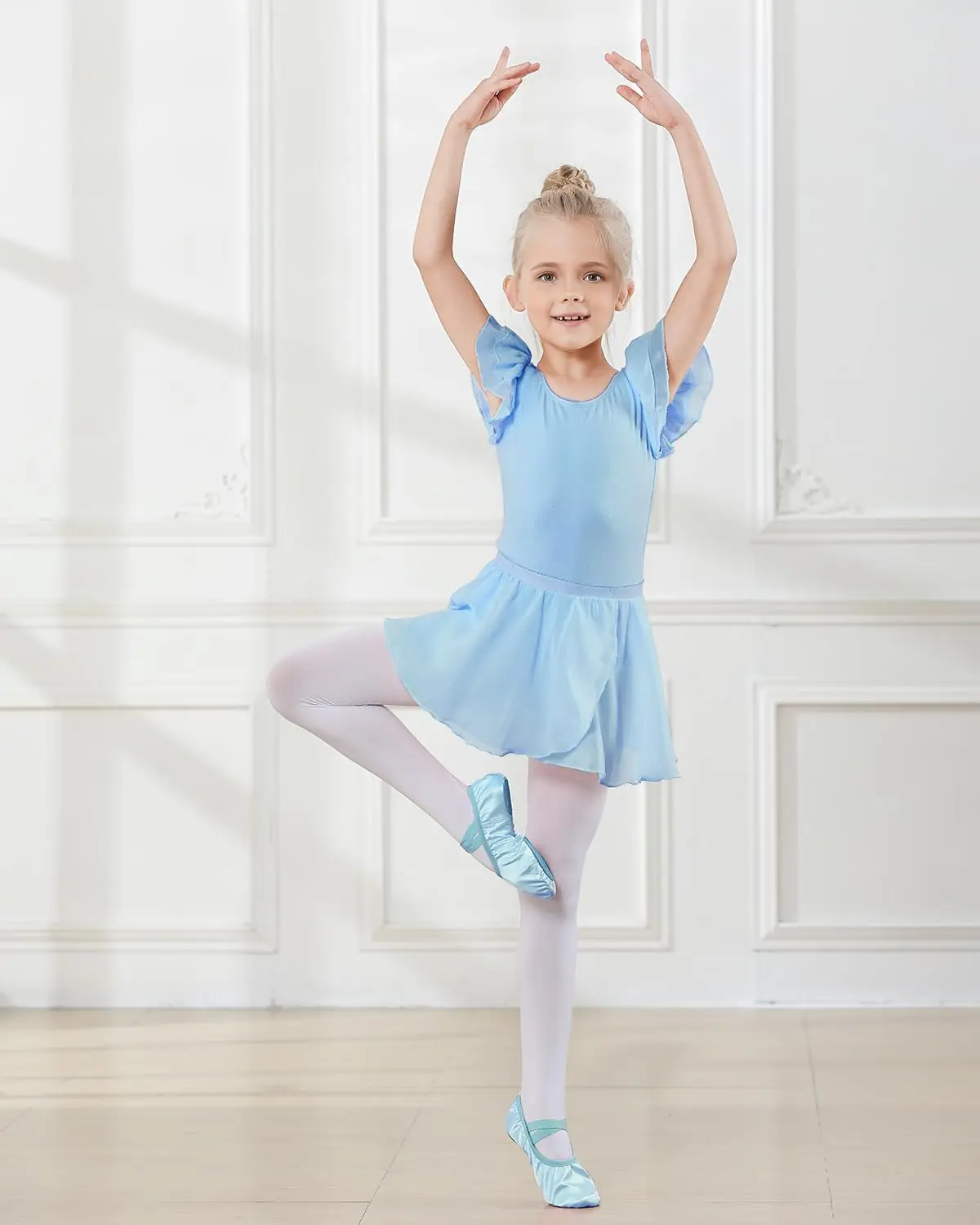 Leotardos de Ballet para niñas, vestido de Ballet de manga corta, Falda de baile extraíble, disfraz de bailarina para niños pequeños, vestido de baile con espalda hueca