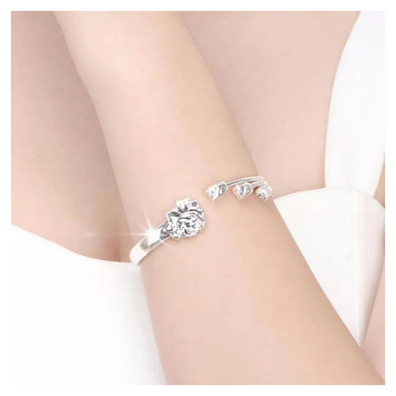 New 999 silver bracelet Women's three trumpet flower words sterling silver bracelet Simple opening silver bracelet wholesale