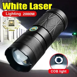 White Laser High Power LED Flashlight Long Shot Rechargeable LED Torch Light Powerful Flashlights USB Built-In Battery Hand Lamp