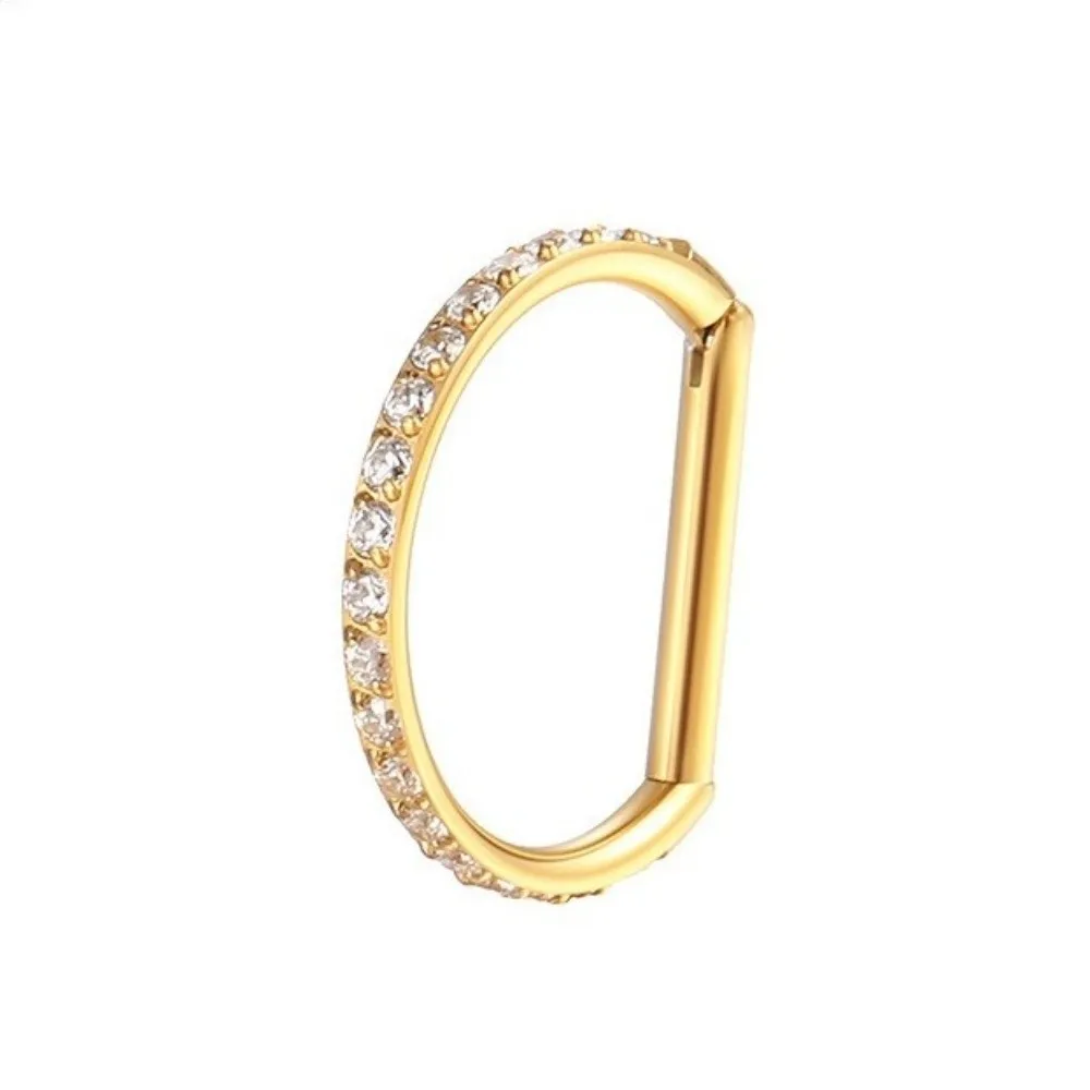 New F136 Titanium Nose Clicker Hoop Hinged Closure 16G D Shape Body Jewelry Silver Gold Piercing Clicker Ring Body Decor