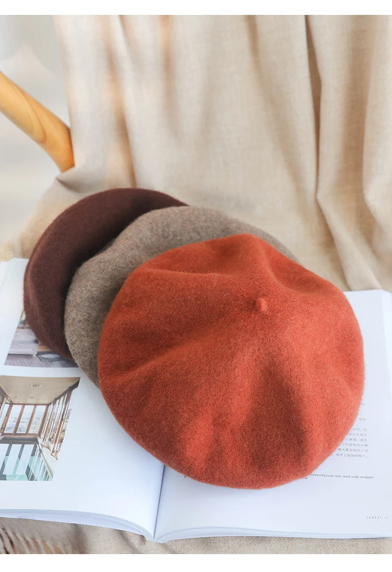 Women Girls Winter Warm Faux Wool Beret French Artist Beanie Hat Cap Red Black Purple Pink Orange Kawaii Flat Top Caps Warmers