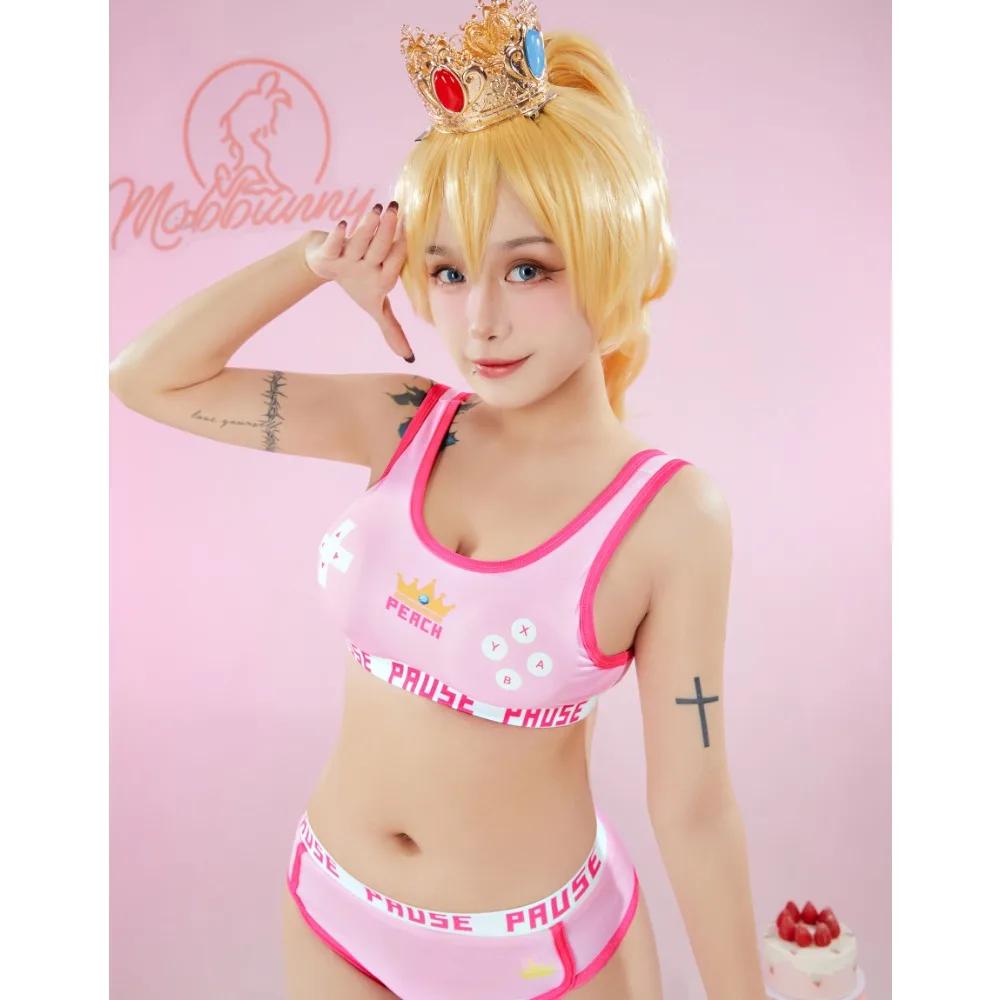 MOBBUNNY Peach Derivative Sports Tank Top and Brief Yoga Outfits Sports loungewear Bralette Set Cosplay Costume