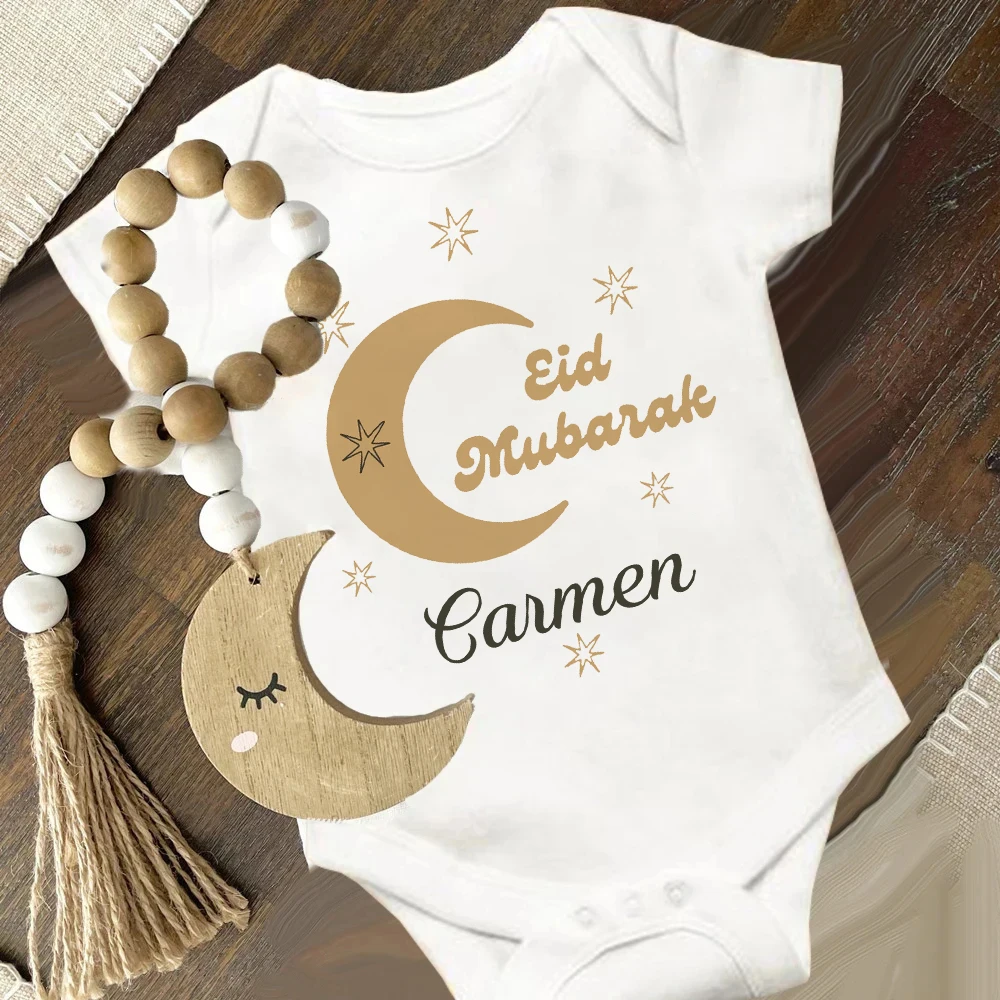 Personalized Eid Mubarak Baby Bodysuit Custom Name Boys Girls Eid Ramadan Outfit Jumpsuit Islamic Muslim Newborn Clothes Romper