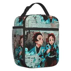 Custom Anime Tanjiro Poster Insulated Lunch Bag Demon Slayer Kimetsu No Yaiba Cooler Thermal Lunch Box Kids School Children