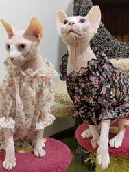 Chiffon Floral Dress for Sphynx Summer Sun Protection Shirt for Devon Rex Lightweight Breathable Cool Fabric Coat for Kittens