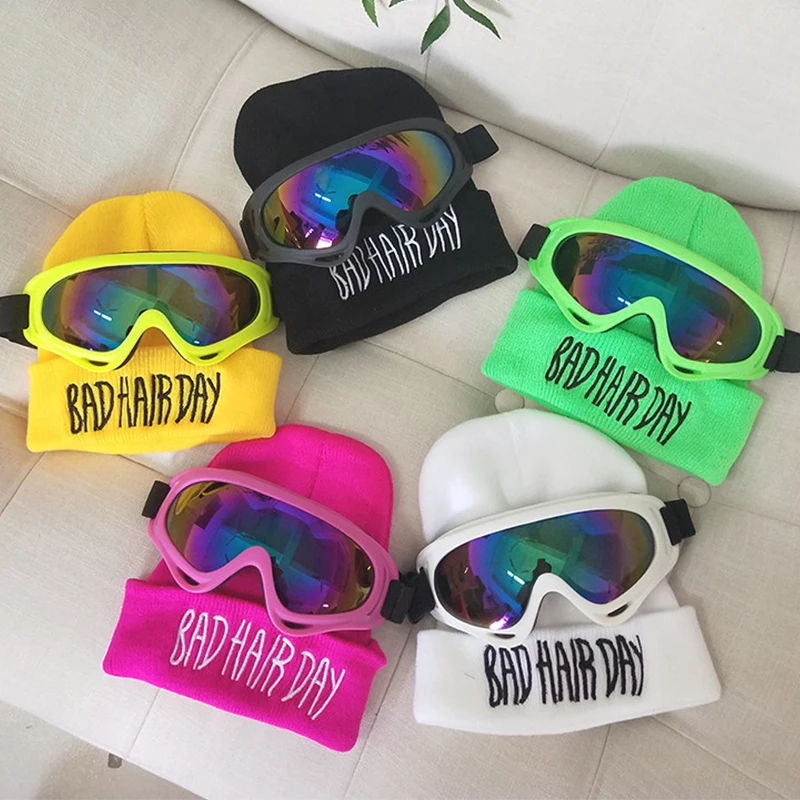 Lunettes de ski épaisses pour enfants, bonnet d\'oreille pour garçon, chapeau de pull chaud pour filles, casquette multicolore pour enfant,