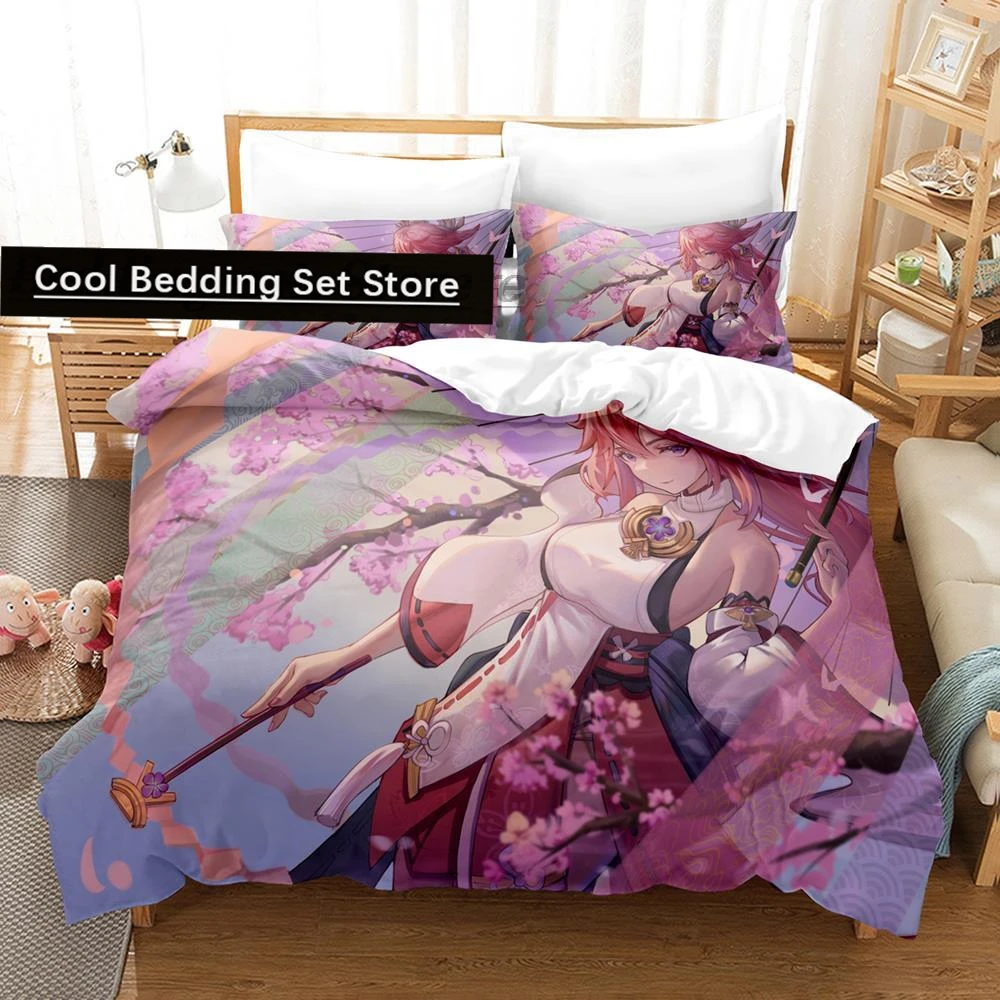 

Genshin Impact Yae Miko Bedding Set Single Twin Full Queen King Size Bed Set Aldult Kid Bedroom Duvetcover Sets 3D Print 2022