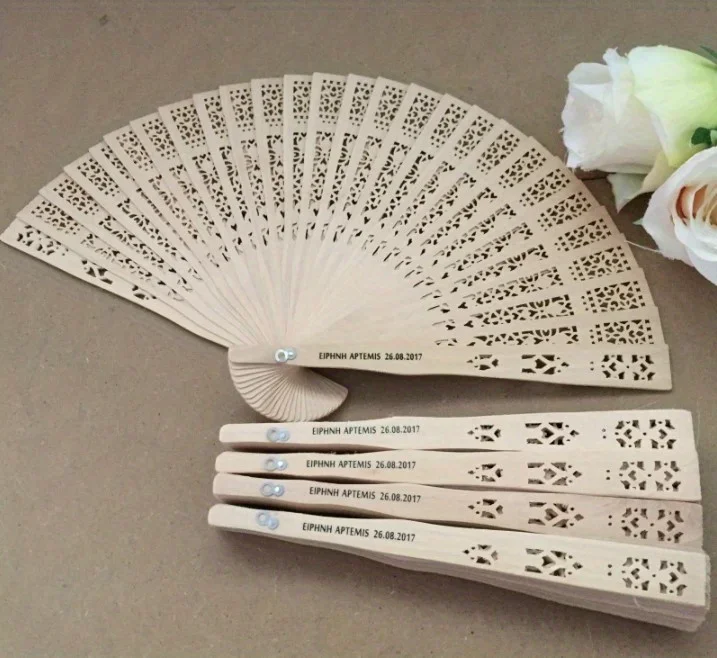 24PCS Wedding Fans Elegant Wooden Fan Folding Hand Fan For Favors Fan Bridal Party Performance Favor