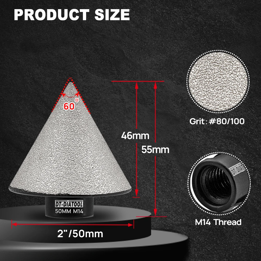 DT-DIATOOL Diamant-Fasenbits, 50-mm-Fräser zum Vergrößern von Löchern in Fliesen, Porzellan, Marmor, Keramik, Granit, M14-Gewinde – Detail 4