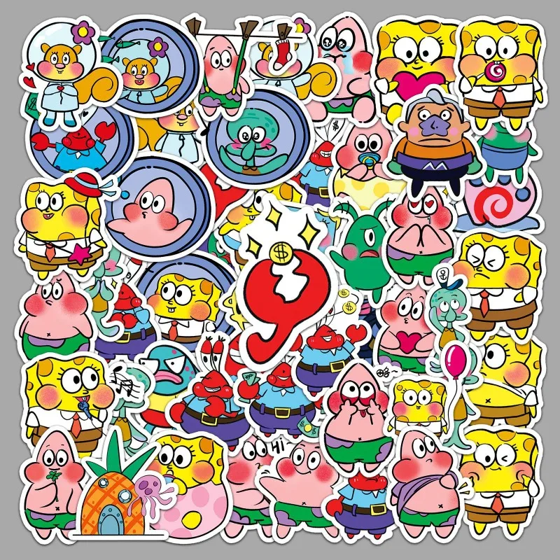 Kawaii 51 Q-version SpongeBob SquarePants، Big Star Octopus، شخصيات كرتونية، ديكور مقاوم للماء، ملصقات حساب الهاتف المحمول