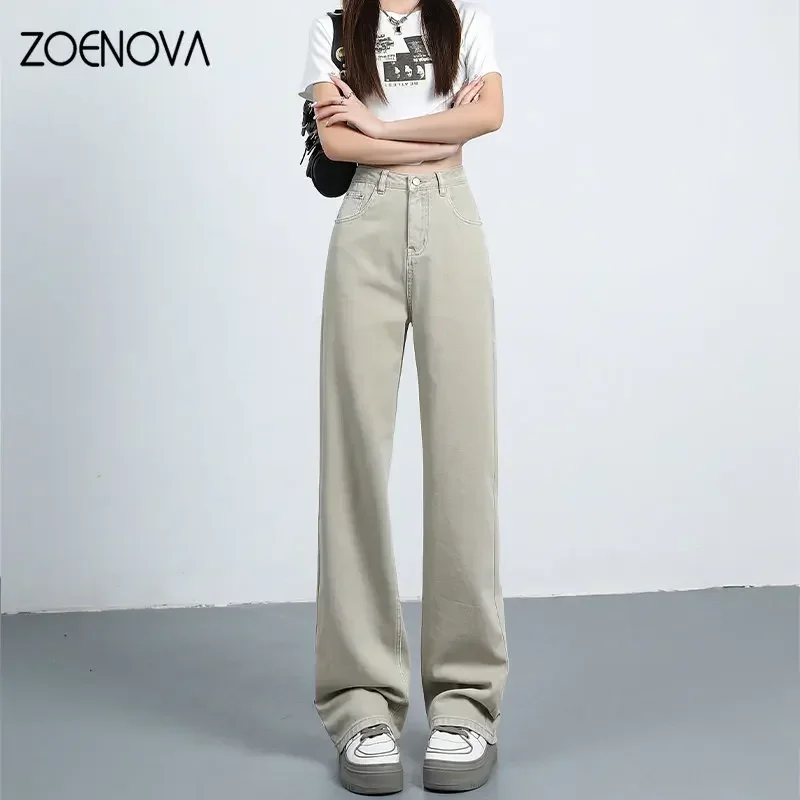 ZOENOVA Y2K Loose Comfortable Non Elastic Light Blue Jeans Looking High Waist Straight Trousers 2023 Fashion Female Casual Pants