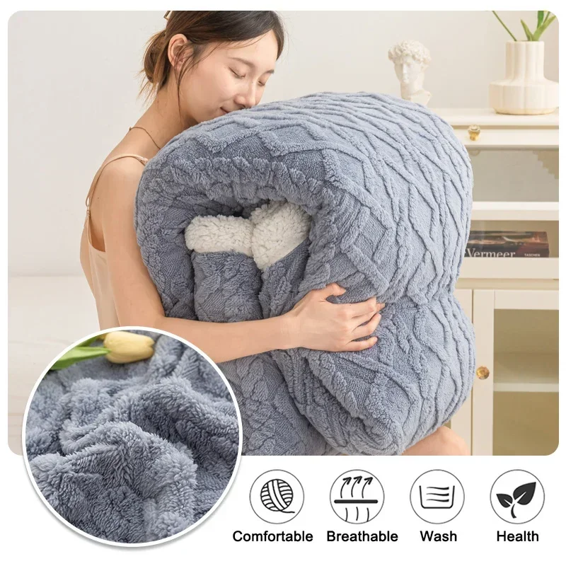 Winter Warm Blankets Fluffy Blanket for Bedroom Comfortable Soft Thick Throw Blankets Solid Color Autumn Bedspread Bed Suppiles