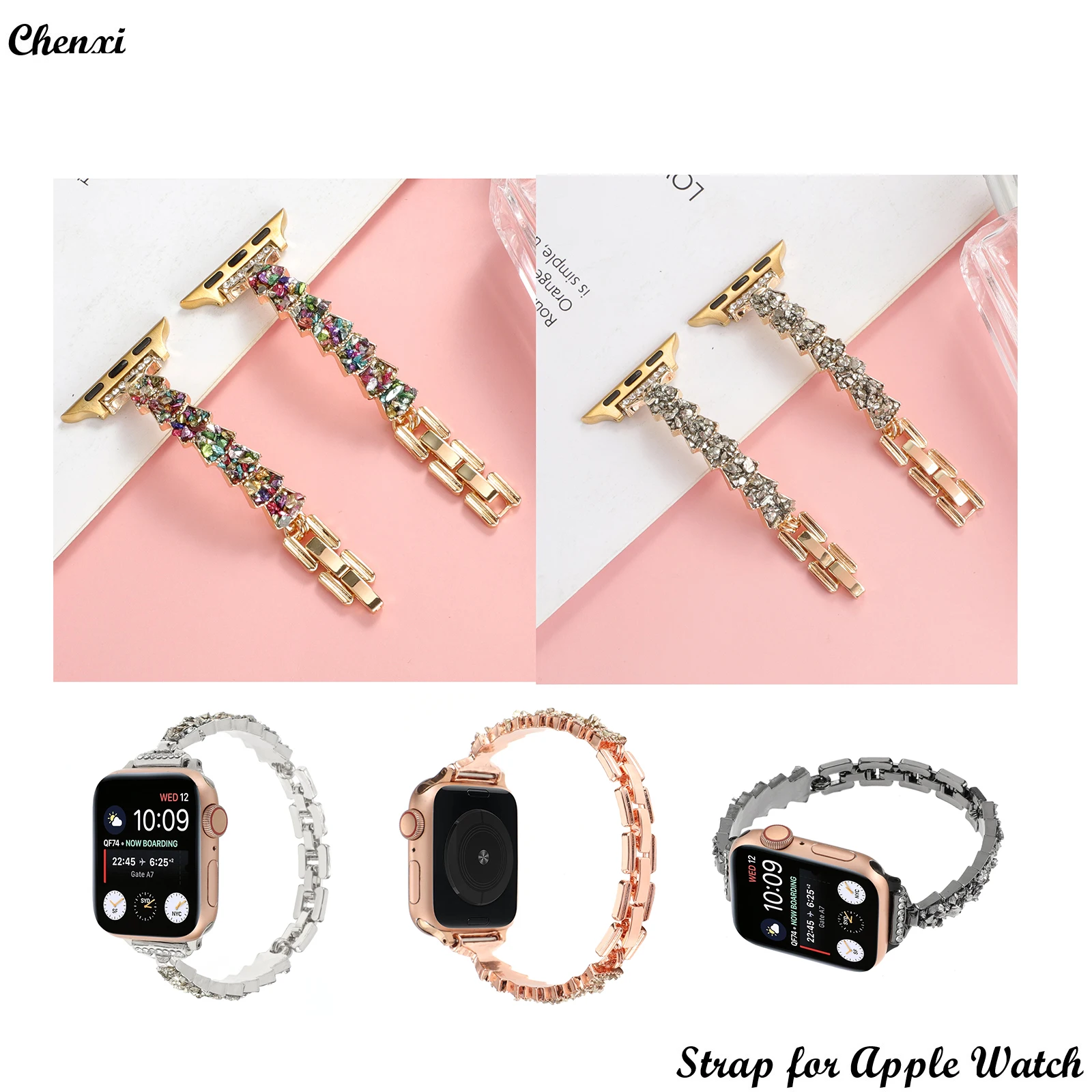 

Металлический ремешок для Apple watch Band Shell, браслет со стразами Iwatch87654321SE 38 40 41 42 44 45 мм, сверхмодный женский браслет на запястье