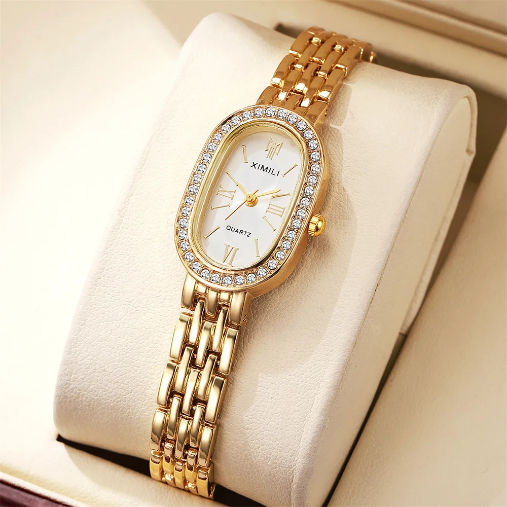 

Женские минималистичные овальные кварцевые часы в римском стиле 2025 года, повседневные компактные браслеты, модные деловые часы