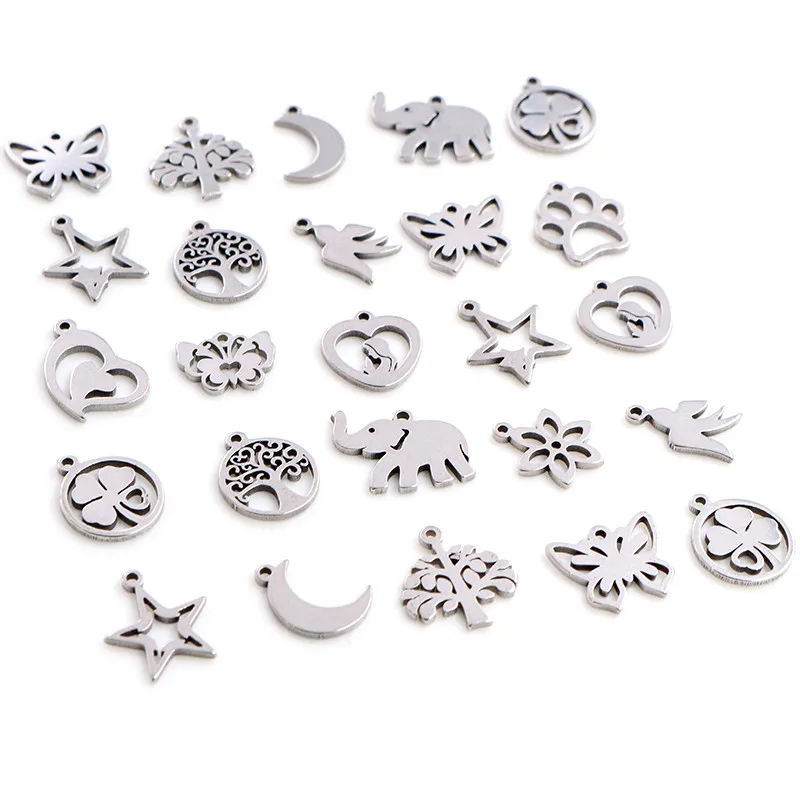 30pcs/lot No Fade Charms 316 Stainless Steel Butterfly tree heart Charms handmade Craft pendant Jewelry Making,DIY for necklace