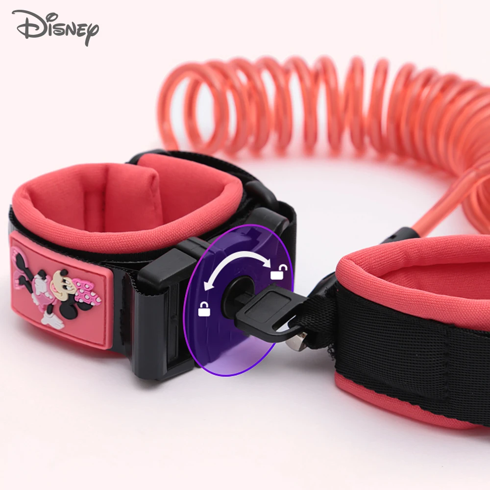 Disney-pulsera antipérdida para bebé, arnés antipérdida con cerradura, correa de cuerda, cinturón a prueba de bloqueo para niños pequeños, 1,8 m