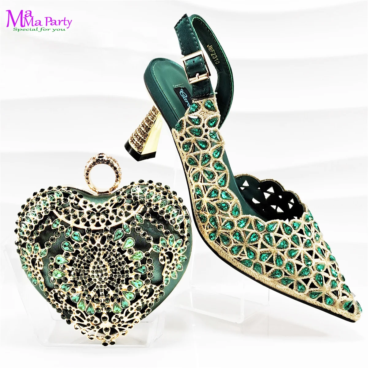 Silver Color Spring INS Hot Sale Italian Women Mature Style Shoes Matching Bag Set Pointed Toe with Small Bag for Party
