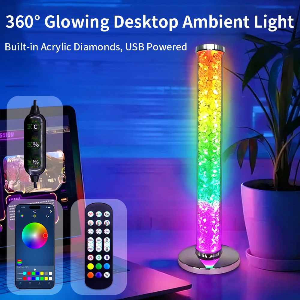 

Умная Bluetooth-подсветка для киберспорта с управлением через приложение и 360-градусным охватом ° Акриловая подсветка с алмазной огранкой и функцией ритмической подсветки, активируемой звуком